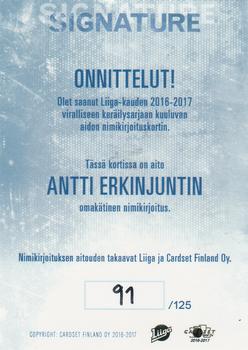 2016-17 Cardset Finland - Signature #NNO Antti Erkinjuntti Back