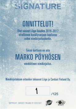 2016-17 Cardset Finland - Signature #NNO Marko Pöyhönen Back