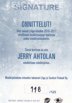 2016-17 Cardset Finland - Signature #NNO Jerry Ahtola Back