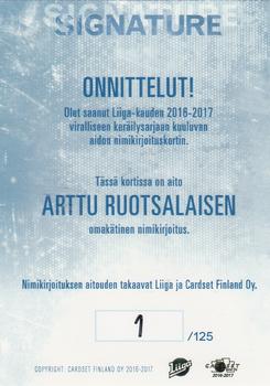 2016-17 Cardset Finland - Signature #NNO Arttu Ruotsalainen Back