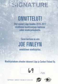 2016-17 Cardset Finland - Signature #NNO Joe Finley Back