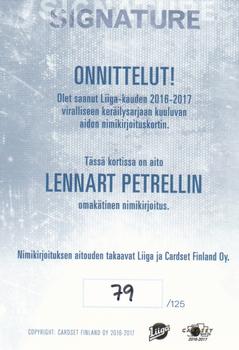 2016-17 Cardset Finland - Signature #NNO Lennart Petrell Back