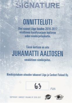 2016-17 Cardset Finland - Signature #NNO Juhamatti Aaltonen Back