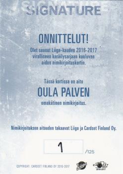 2016-17 Cardset Finland - Signature #NNO Oula Palve Back