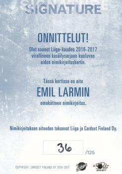 2016-17 Cardset Finland - Signature #NNO Emil Larmi Back