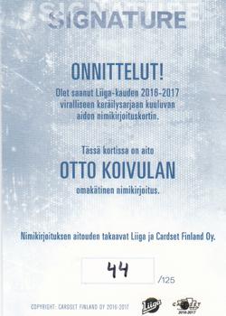 2016-17 Cardset Finland - Signature #NNO Otto Koivula Back