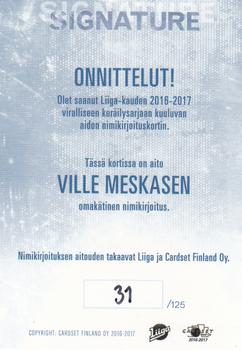2016-17 Cardset Finland - Signature #NNO Ville Meskanen Back