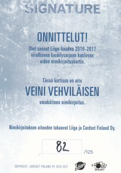 2016-17 Cardset Finland - Signature #NNO Veini Vehviläinen Back