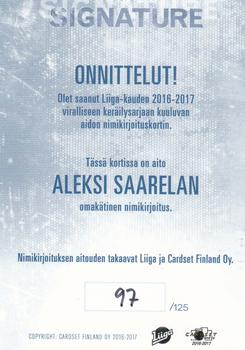 2016-17 Cardset Finland - Signature #NNO Aleksi Saarela Back