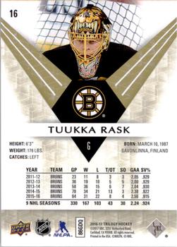 2016-17 Upper Deck Trilogy #16 Tuukka Rask Back