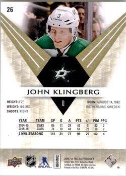 2016-17 Upper Deck Trilogy #26 John Klingberg Back