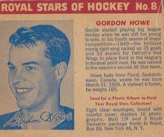 1952 Royal Desserts #8 Gordon Howe Front