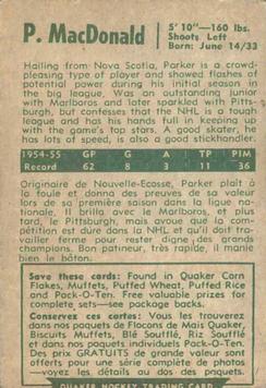 1955-56 Parkhurst Quaker Oats #9 Parker MacDonald Back