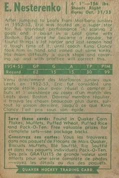 1955-56 Parkhurst Quaker Oats #15 Eric Nesterenko Back