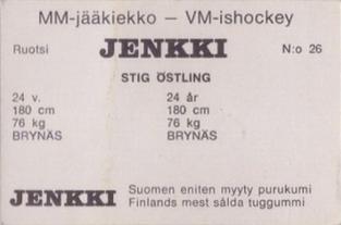 1972 Hellas/Jenkki MM-Jaakiekko (Finnish) #26 Stig Östling Back