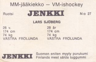 1972 Hellas/Jenkki MM-Jaakiekko (Finnish) #27 Lars Sjöberg Back