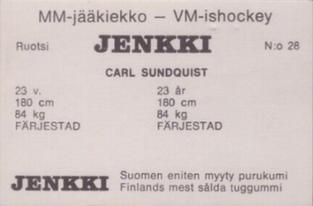 1972 Hellas/Jenkki MM-Jaakiekko (Finnish) #28 Karl-Johan Sundqvist Back