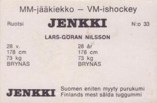1972 Hellas/Jenkki MM-Jaakiekko (Finnish) #33 Lars-Göran Nilsson Back