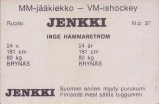 1972 Hellas/Jenkki MM-Jaakiekko (Finnish) #37 Inge Hammarström Back