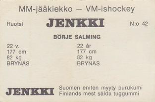 1972 Hellas/Jenkki MM-Jaakiekko (Finnish) #42 Borje Salming Back