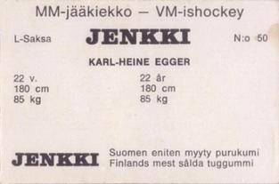 1972 Hellas/Jenkki MM-Jaakiekko (Finnish) #50 Karl-Heinz Egger Back