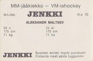 1972 Hellas/Jenkki MM-Jaakiekko (Finnish) #70 Alexander Maltsev Back