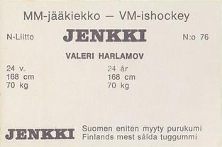 1972 Hellas/Jenkki MM-Jaakiekko (Finnish) #76 Valeri Harlamov Back