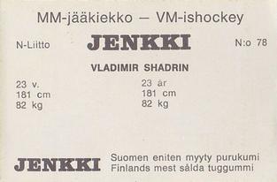 1972 Hellas/Jenkki MM-Jaakiekko (Finnish) #78 Vladimir Shadrin Back
