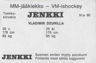 1972 Hellas/Jenkki MM-Jaakiekko (Finnish) #80 Vladimir Dzurilla Back