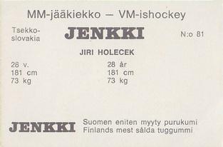 1972 Hellas/Jenkki MM-Jaakiekko (Finnish) #81 Jiri Holecek Back
