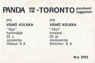 1972 Panda MM/VM-Toronto (Finnish/Swedish) #NNO Väinö Kolkka Back