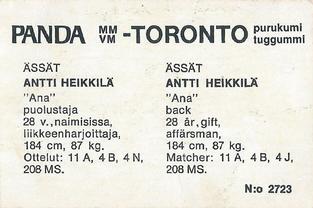 1972 Panda MM/VM-Toronto (Finnish/Swedish) #NNO Antti Heikkila Back