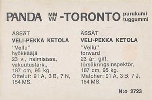 1972 Panda MM/VM-Toronto (Finnish/Swedish) #NNO Veli-Pekka Ketola Back