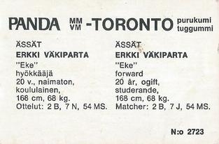 1972 Panda MM/VM-Toronto (Finnish/Swedish) #NNO Erkki Väkiparta Back