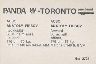 1972 Panda MM/VM-Toronto (Finnish/Swedish) #NNO Anatolij Firsov Back