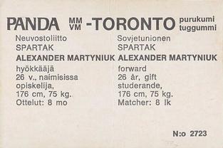 1972 Panda MM/VM-Toronto (Finnish/Swedish) #NNO Alexander Martyniuk Back