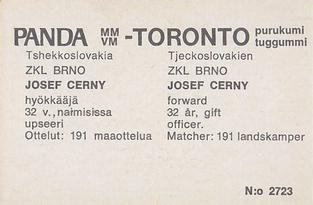 1972 Panda MM/VM-Toronto (Finnish/Swedish) #NNO Josef Cerny Back