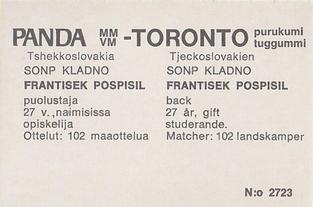 1972 Panda MM/VM-Toronto (Finnish/Swedish) #NNO Frantisek Pospisil Back