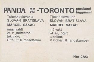 1972 Panda MM/VM-Toronto (Finnish/Swedish) #NNO Marcel Sakac Back
