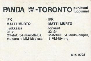 1972 Panda MM/VM-Toronto (Finnish/Swedish) #NNO Matti Murto Back