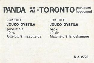 1972 Panda MM/VM-Toronto (Finnish/Swedish) #NNO Jouko Oystila Back