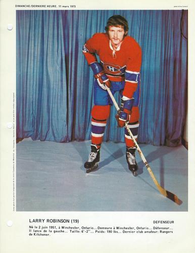 1972-73 Dimanche/Derniere Heure Photos #NNO Larry Robinson Front