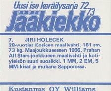 1972-73 Williams Jaakiekko (Finnish) #7 Jiri Holecek Back