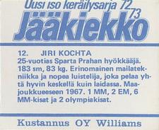 1972-73 Williams Jaakiekko (Finnish) #12 Jiri Kochta Back