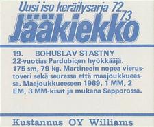 1972-73 Williams Jaakiekko (Finnish) #19 Bohuslav Stastny Back
