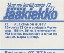 1972-73 Williams Jaakiekko (Finnish) #23 Alexander Gusev Back
