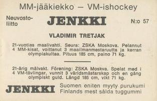 1974 Hellas/Jenkki MM-Jaakiekko (Finnish) #57 Vladislav Tretiak Back