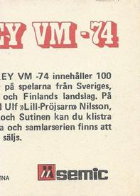 1974 Semic Hockey VM (Swedish) Stickers #4 Lars-Erik Sjoberg Back