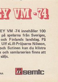 1974 Semic Hockey VM (Swedish) Stickers #61 Jiri Holik Back