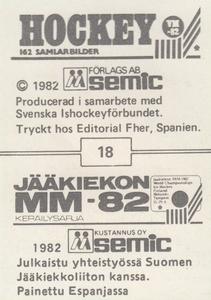 1982 Semic Hockey VM/Jaakiekon MM (Swedish/Finnish) Stickers #18 Mats Ulander Back
